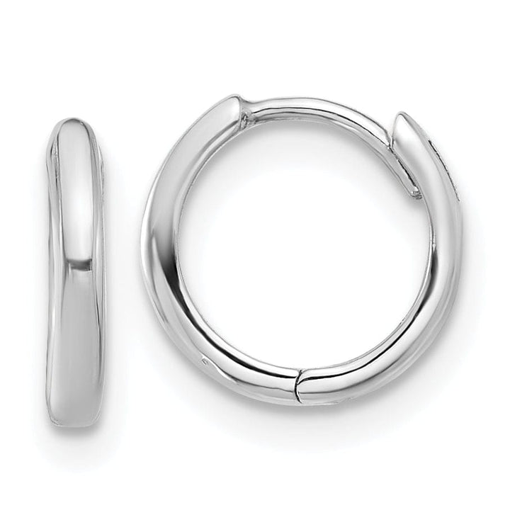 Lovely Rita's Earrings 14K White Gold Designer Polished 10mm Round Hinged Hoop Earrings