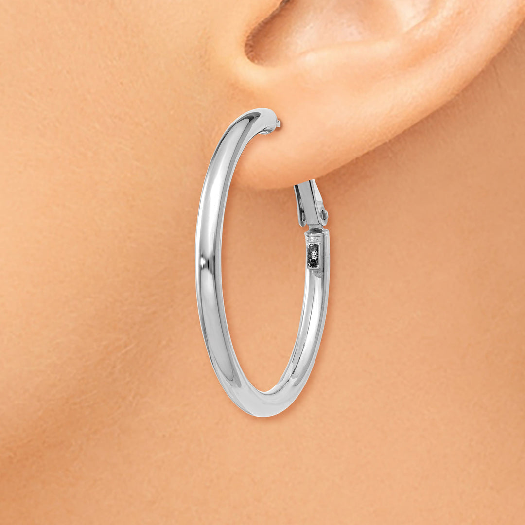 Lovely Rita's Earrings 14K White Gold Designer Polished 36.75mm Round Tube Omega Hoops