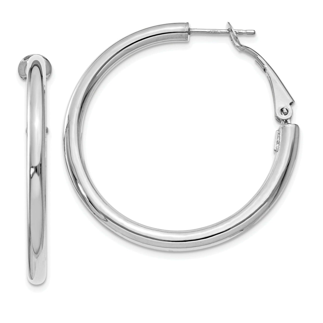 Lovely Rita's Earrings 14K White Gold Designer Polished 36.75mm Round Tube Omega Hoops