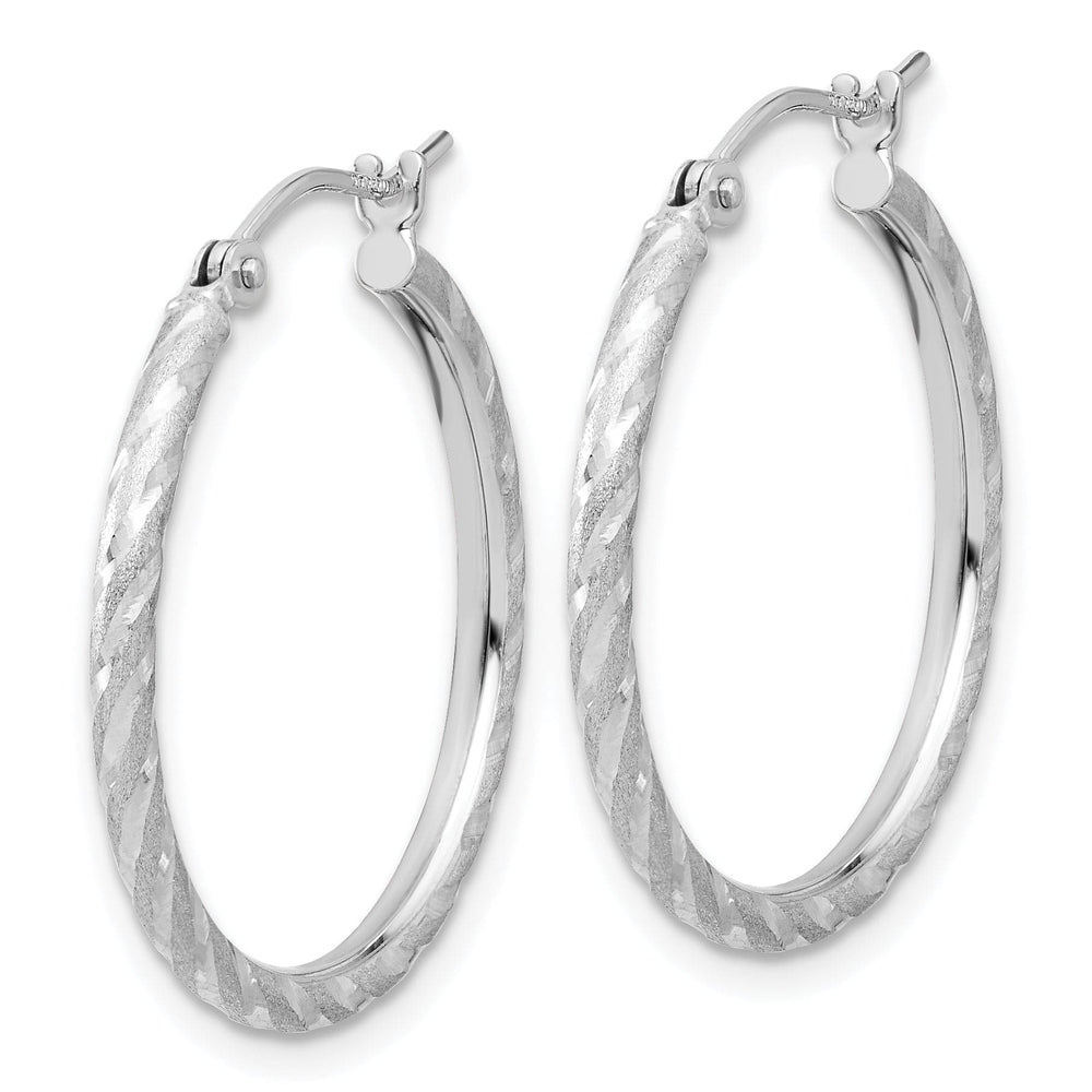 Lovely Rita's Earrings 14K White Gold Elegant Diamond-Cut Satin 25mm Twist Tube Hoop Earrings
