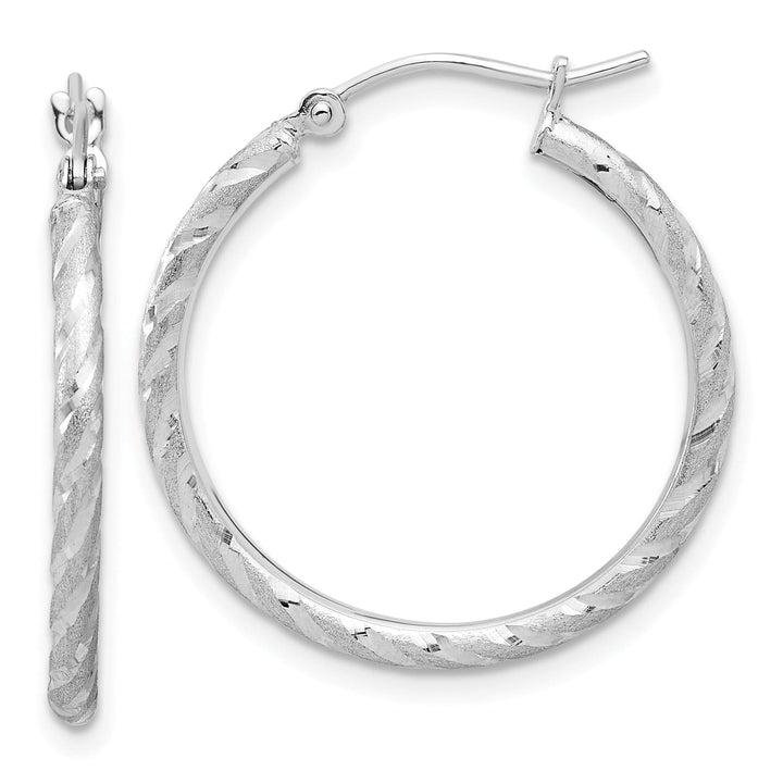 Lovely Rita's Earrings 14K White Gold Elegant Diamond-Cut Satin 25mm Twist Tube Hoop Earrings