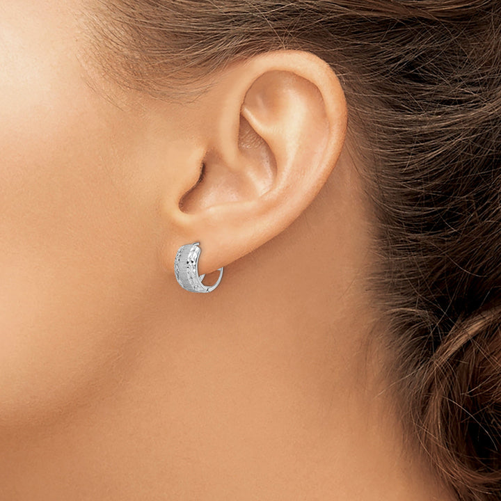 Lovely Rita's Earrings 14K White Gold Elegant Polished 13.2mm Round Hinged Hoop Earrings