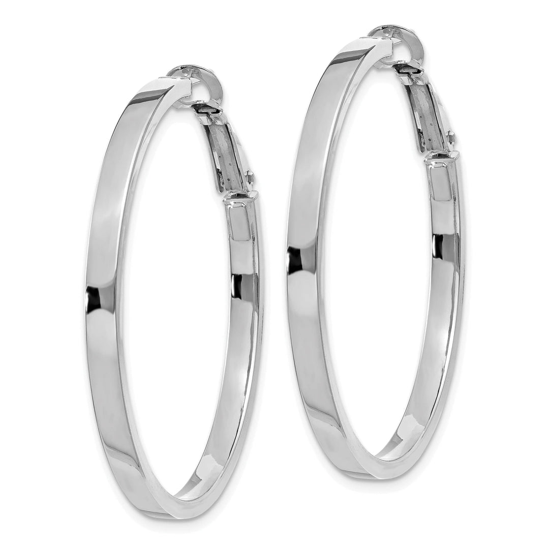 Lovely Rita's Earrings 14K White Gold Elegant Polished 41mm Square Tube Omega Hoops