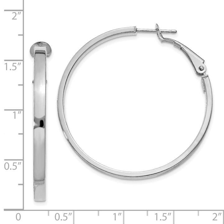 Lovely Rita's Earrings 14K White Gold Elegant Polished 41mm Square Tube Omega Hoops