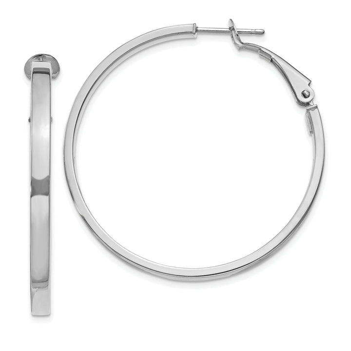 Lovely Rita's Earrings 14K White Gold Elegant Polished 41mm Square Tube Omega Hoops