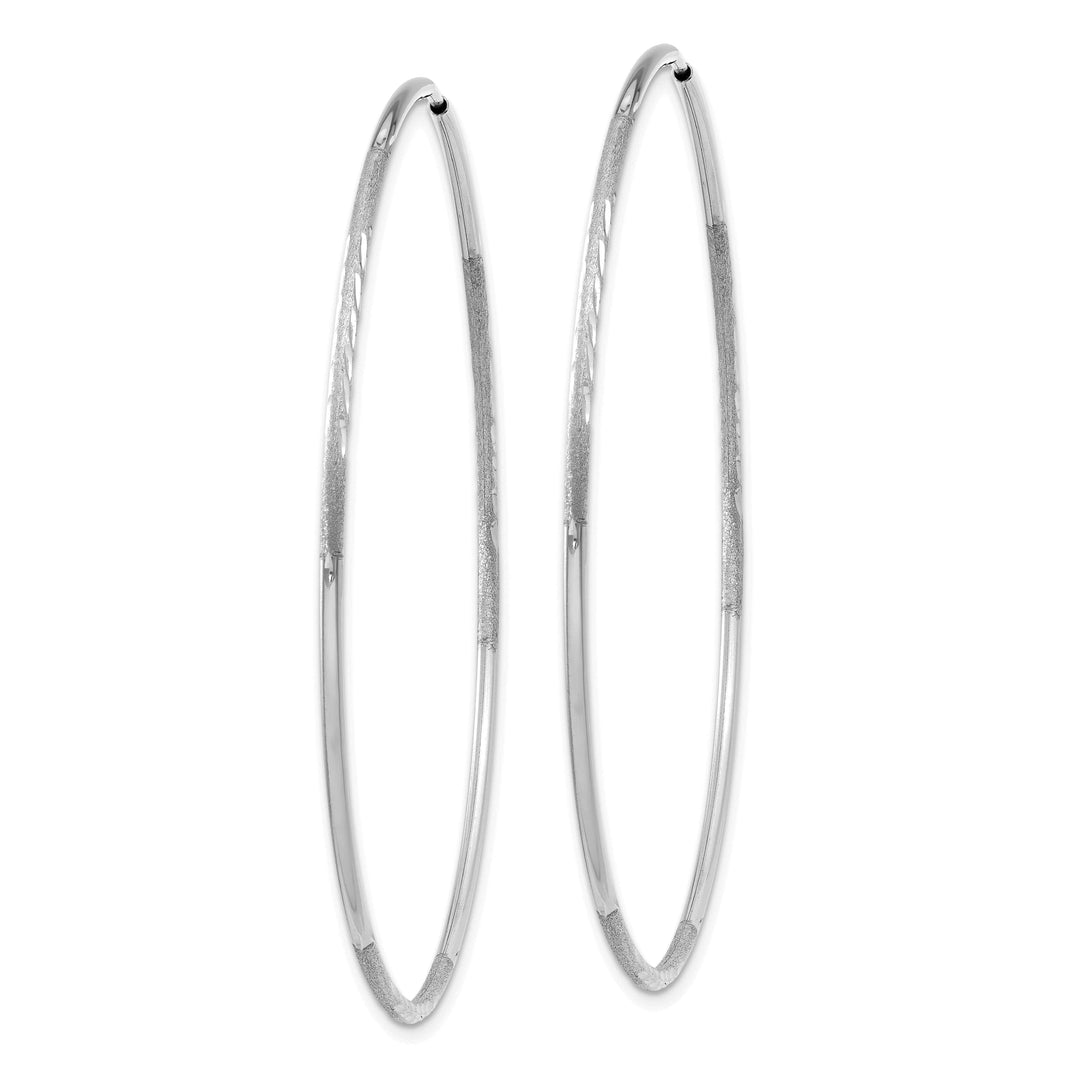 Lovely Rita's Earrings 14K White Gold Elegant Satin & D.C 1.2mm x 50mm Endless Hoop Earrings