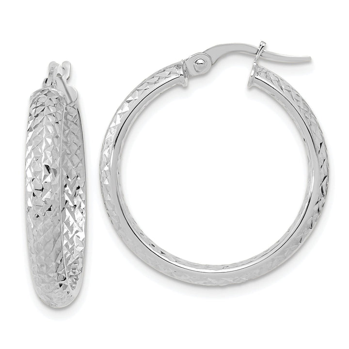 Lovely Rita's Earrings 14K White Gold Exquisite Diamond-Cut 25mm Fancy Hoop Earrings