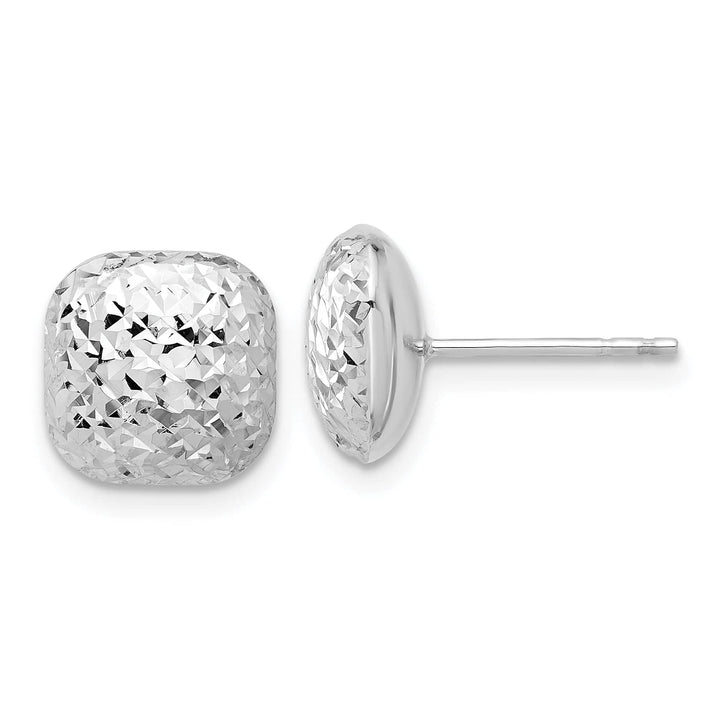Lovely Rita's Earrings 14K White Gold Fancy Diamond-Cut 10.1mm Puffed Button Post Earrings