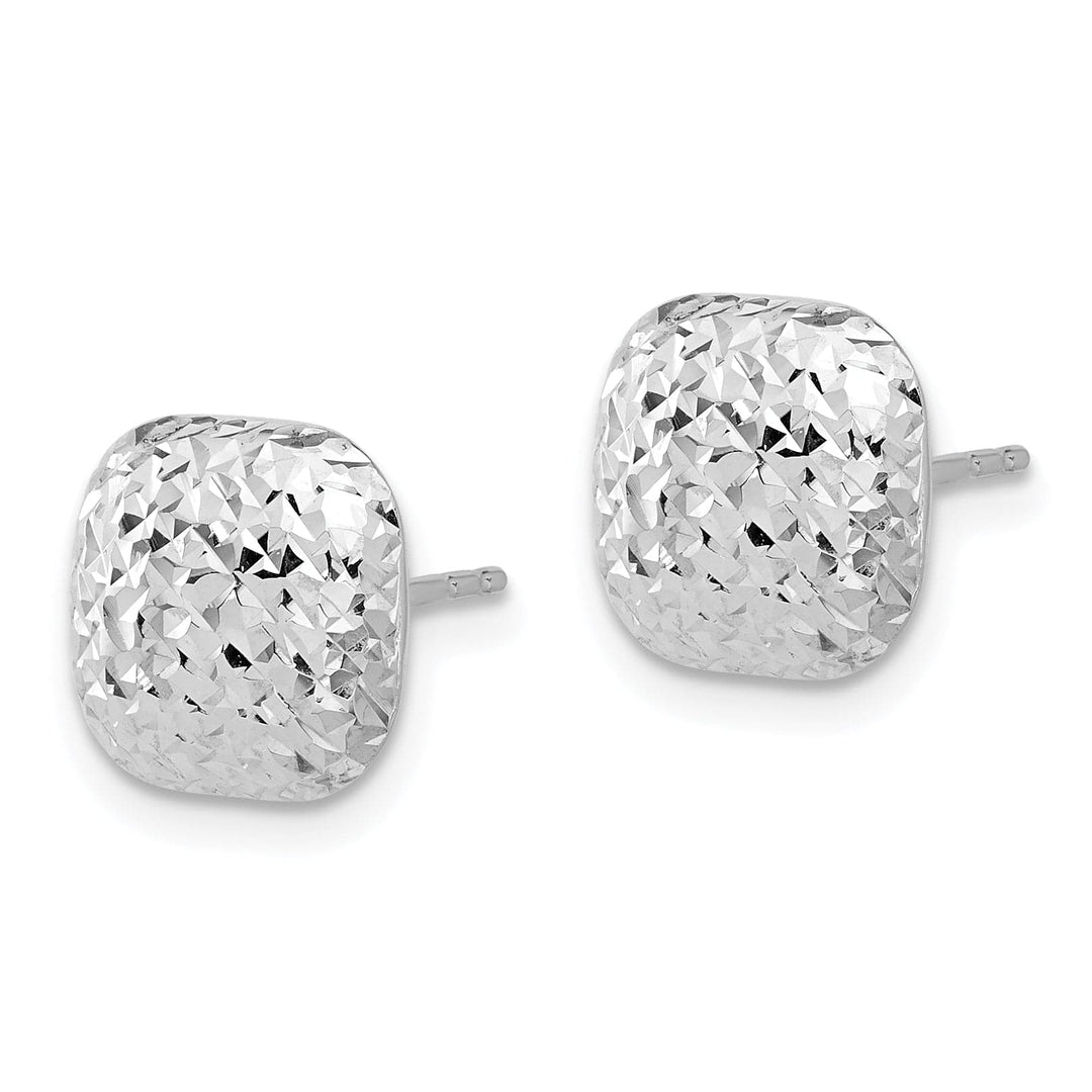 Lovely Rita's Earrings 14K White Gold Fancy Diamond-Cut 10.1mm Puffed Button Post Earrings