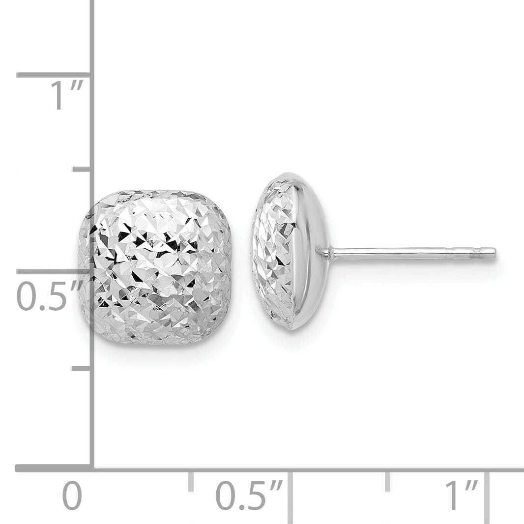 Lovely Rita's Earrings 14K White Gold Fancy Diamond-Cut 10.1mm Puffed Button Post Earrings