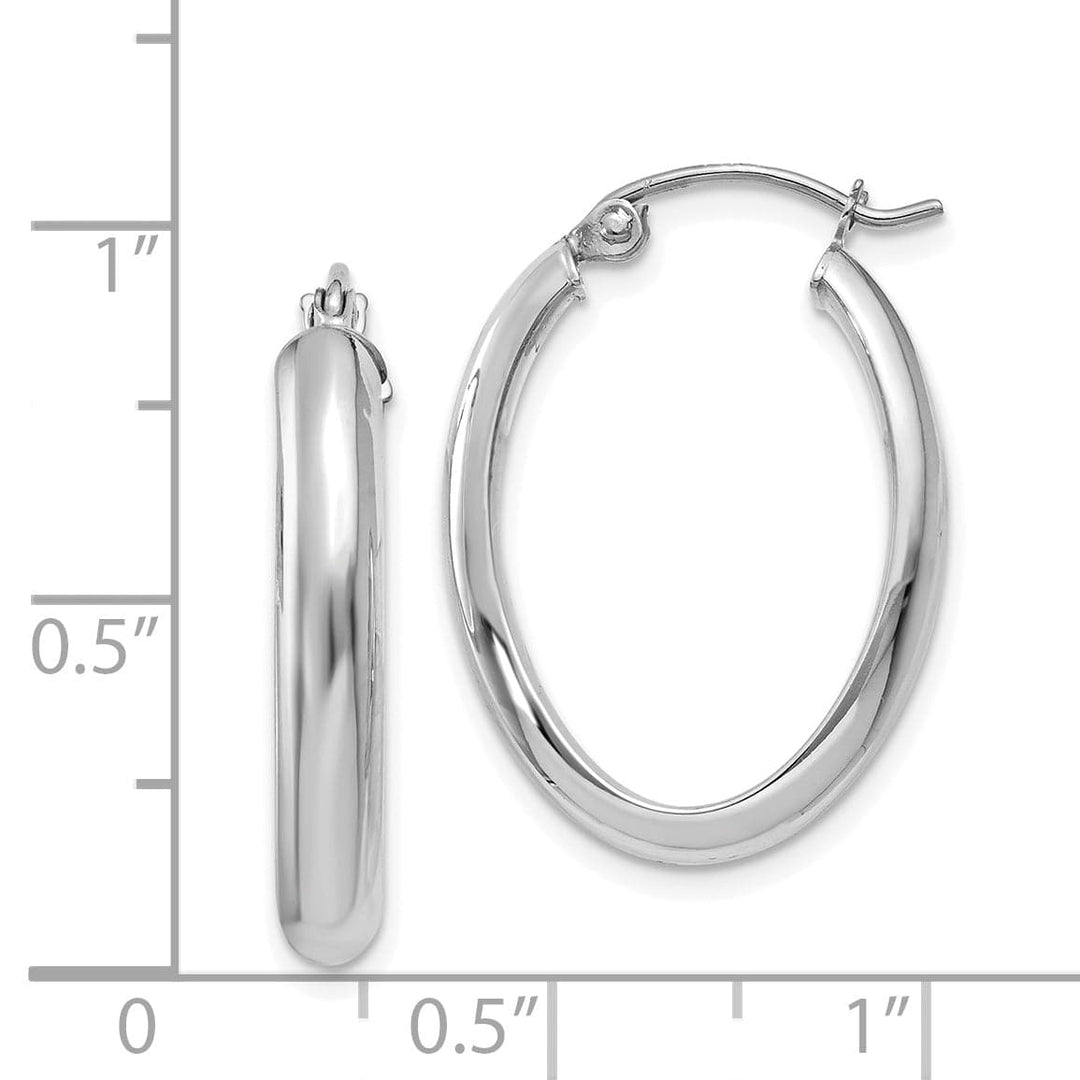 Lovely Rita's Earrings 14K White Gold Fashionable Polished 17 mm Oval Tube Hoop Earrings