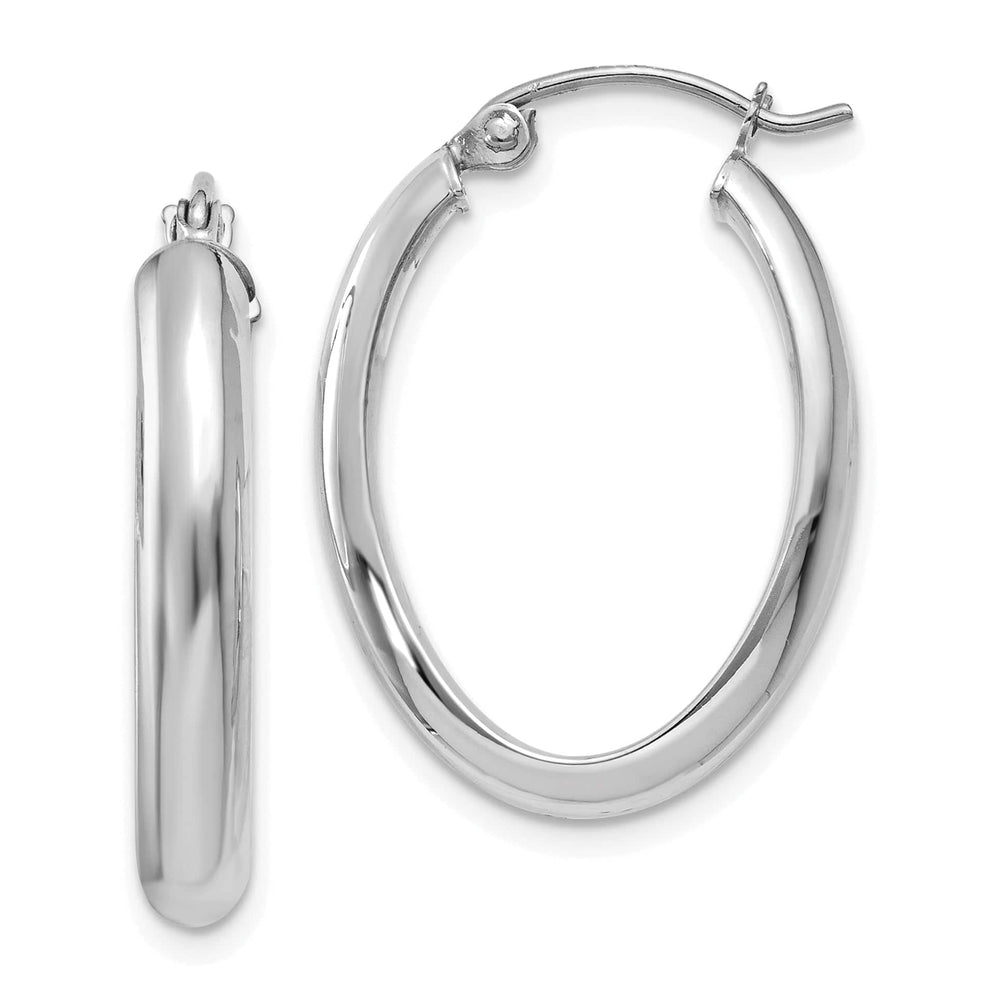 Lovely Rita's Earrings 14K White Gold Fashionable Polished 17 mm Oval Tube Hoop Earrings