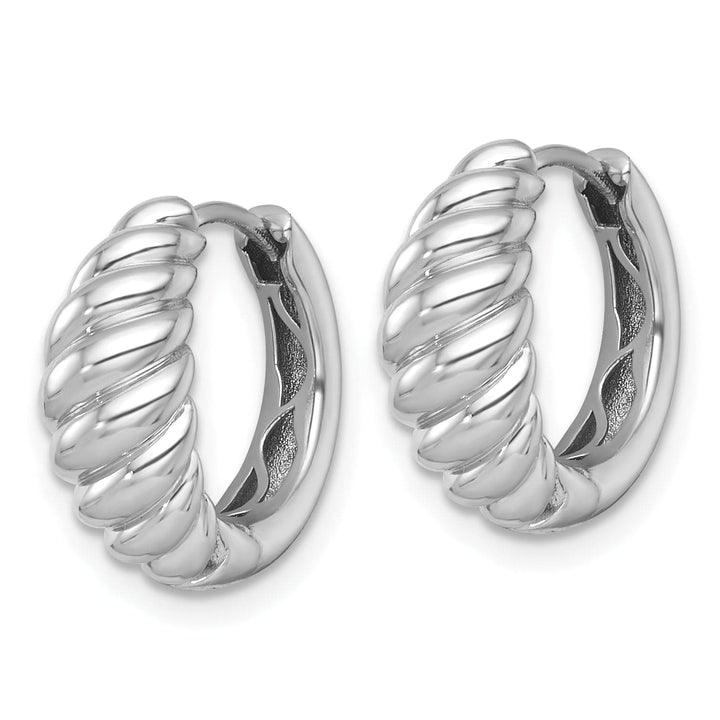 Lovely Rita's Earrings 14K White Gold Fine Polished 16mm Twisted Tapered Hinged Hoop Earrings