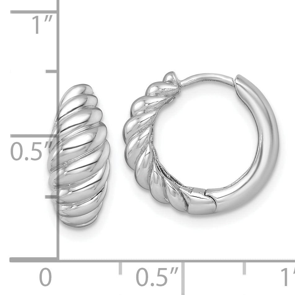 Lovely Rita's Earrings 14K White Gold Fine Polished 16mm Twisted Tapered Hinged Hoop Earrings