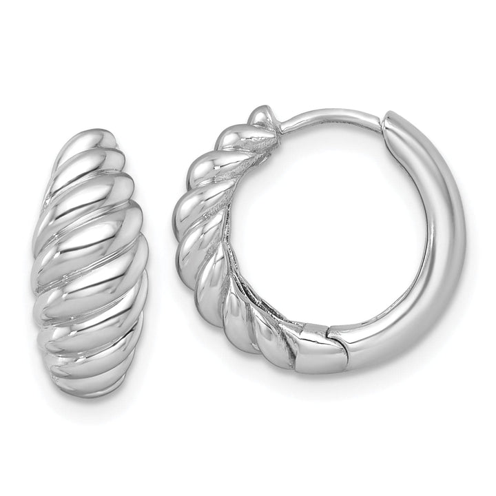 Lovely Rita's Earrings 14K White Gold Fine Polished 16mm Twisted Tapered Hinged Hoop Earrings