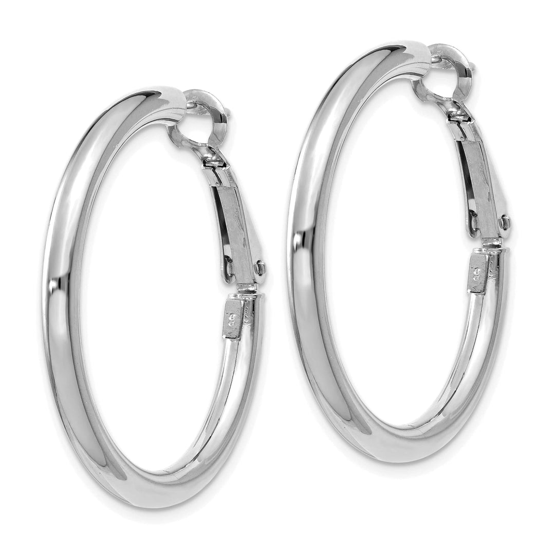 Lovely Rita's Earrings 14K White Gold Fine Polished 32.5mm Round Tube Omega Hoops