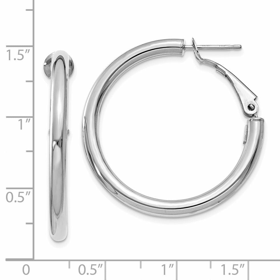 Lovely Rita's Earrings 14K White Gold Fine Polished 32.5mm Round Tube Omega Hoops