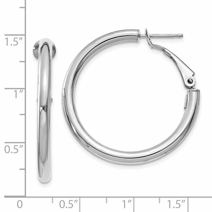 Lovely Rita's Earrings 14K White Gold Fine Polished 32.5mm Round Tube Omega Hoops