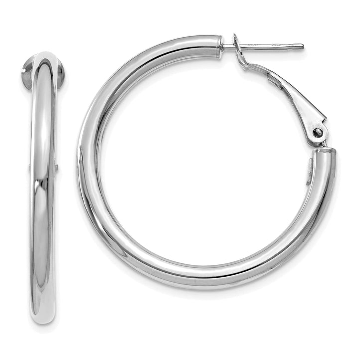 Lovely Rita's Earrings 14K White Gold Fine Polished 32.5mm Round Tube Omega Hoops