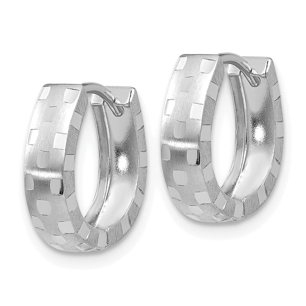 Lovely Rita's Earrings 14K White Gold Gorgeous Polished 5mm DC Patterned Hinged Hoop Earrings
