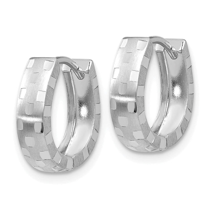 Lovely Rita's Earrings 14K White Gold Gorgeous Polished 5mm DC Patterned Hinged Hoop Earrings