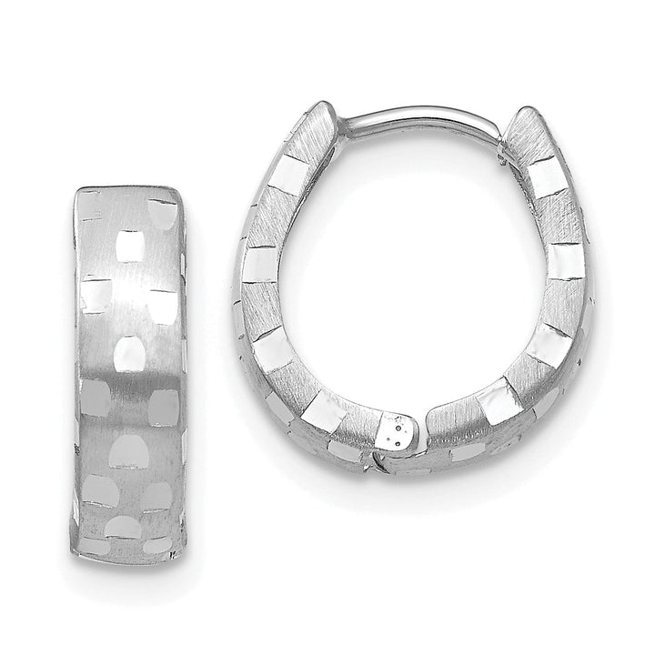 Lovely Rita's Earrings 14K White Gold Gorgeous Polished 5mm DC Patterned Hinged Hoop Earrings