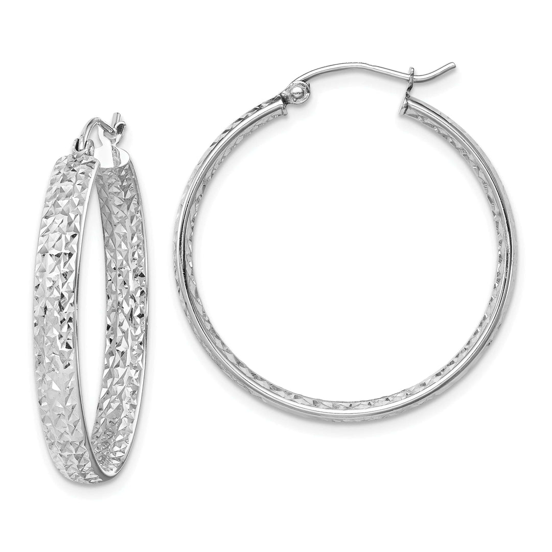Lovely Rita's Earrings 14K White Gold Graceful Diamond-Cut 30mm Fancy Hoop Earrings