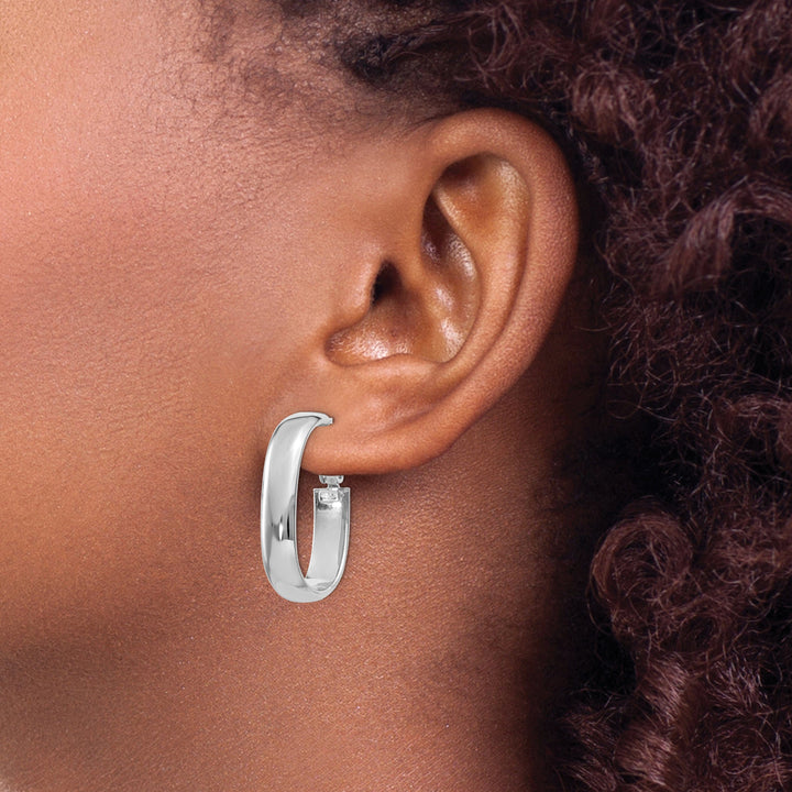 Lovely Rita's Earrings 14K White Gold Graceful Polished 23.5mm Oval Omega Hoops