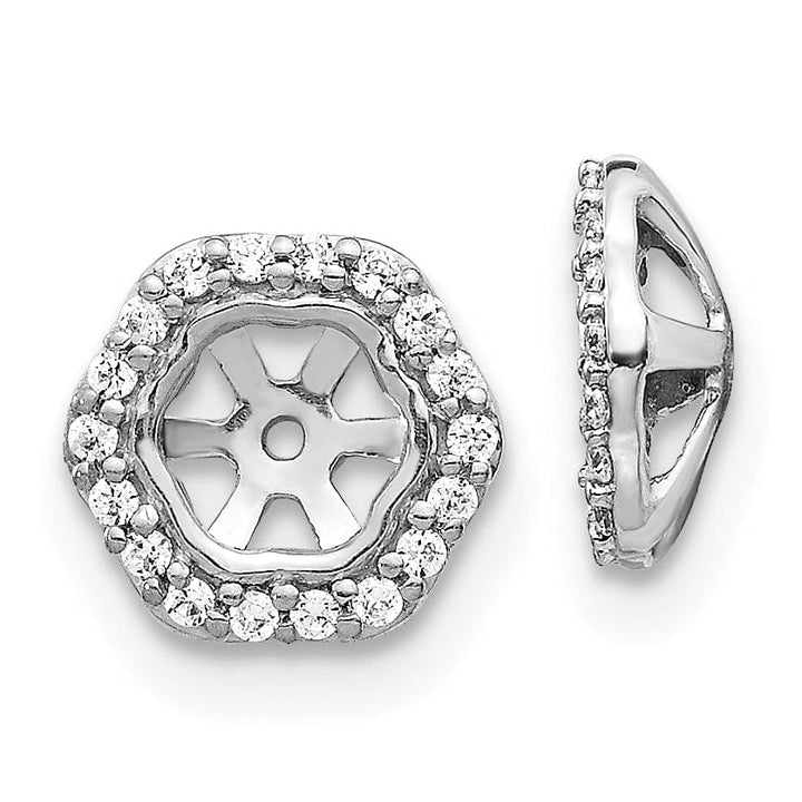 Lovely Rita's Earrings 14k White Gold Hexagon Design 1/6 CT Diamond Earring Jackets