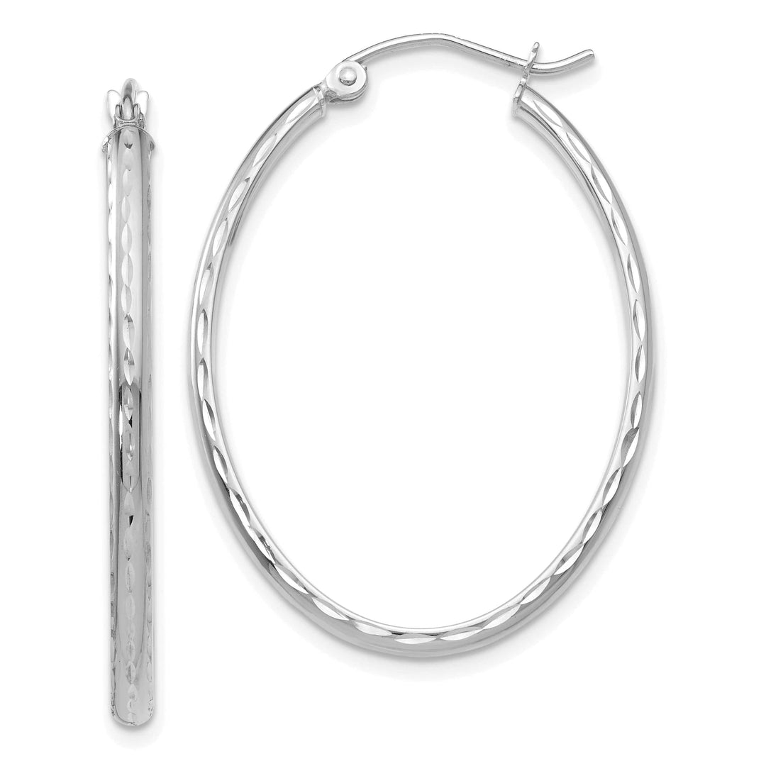 Lovely Rita's Earrings 14K White Gold Lustrous Polished 25.5 mm Oval Tube Hoop Earrings