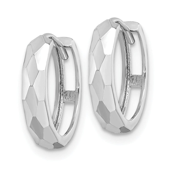 Lovely Rita's Earrings 14K White Gold Luxe Polished 14.45mm Faceted Hinged Hoop Earrings