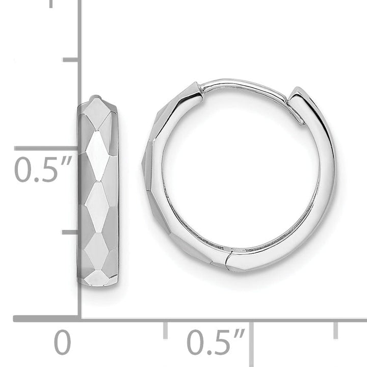 Lovely Rita's Earrings 14K White Gold Luxe Polished 14.45mm Faceted Hinged Hoop Earrings