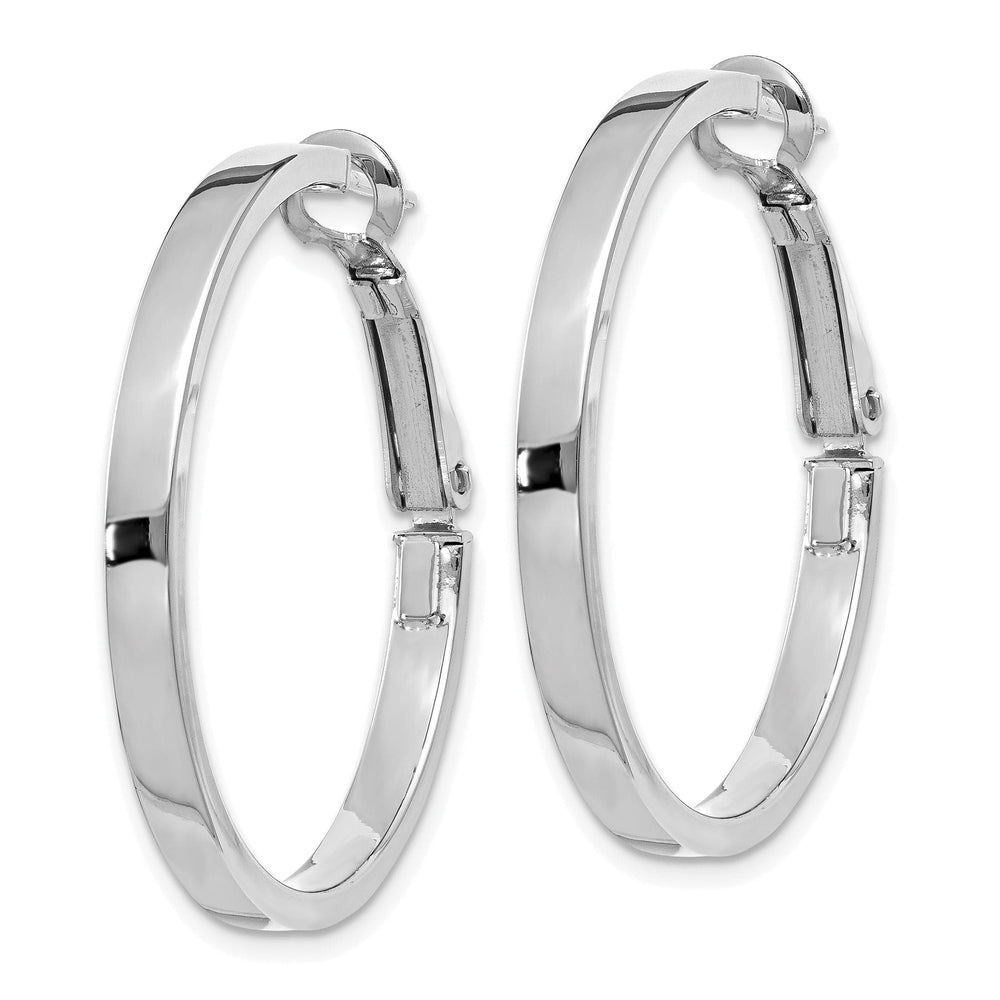 Lovely Rita's Earrings 14K White Gold Luxe Polished 30mm Square Tube Omega Hoops