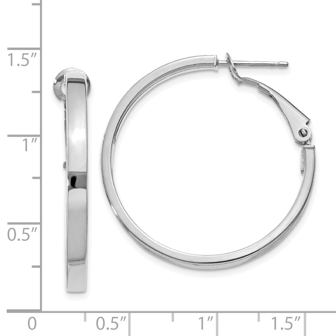 Lovely Rita's Earrings 14K White Gold Luxe Polished 30mm Square Tube Omega Hoops