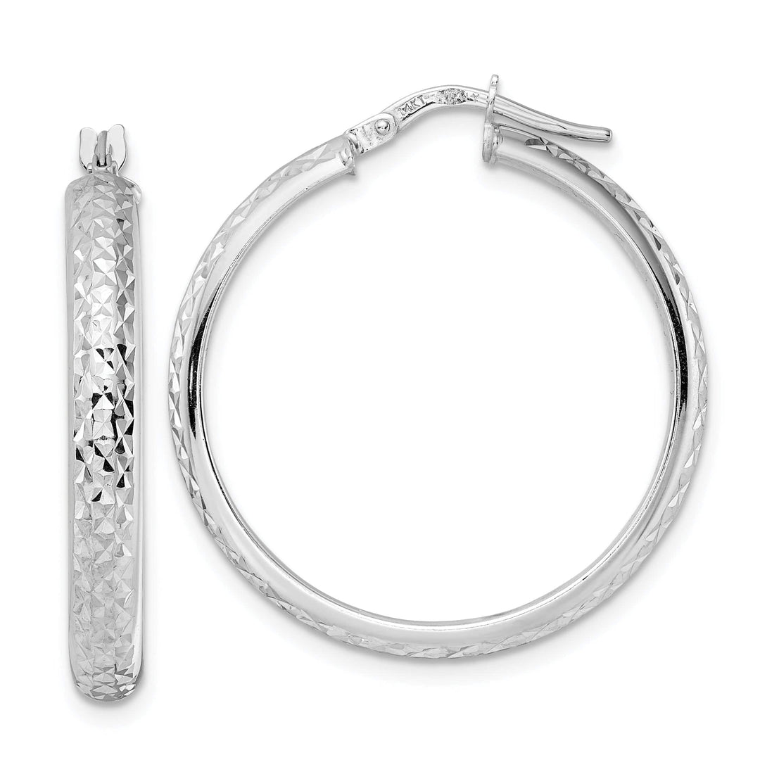 Lovely Rita's Earrings 14K White Gold Modern Diamond-Cut 30mm Tube Hoop Earrings
