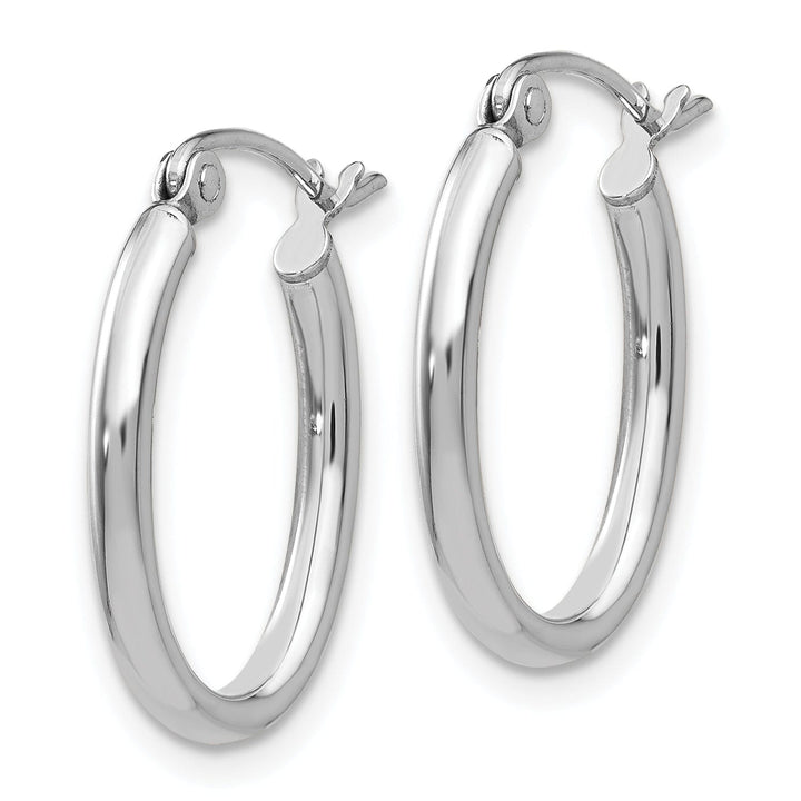 Lovely Rita's Earrings 14K White Gold Modern Polished 13.5 mm Oval Tube Hoop Earrings