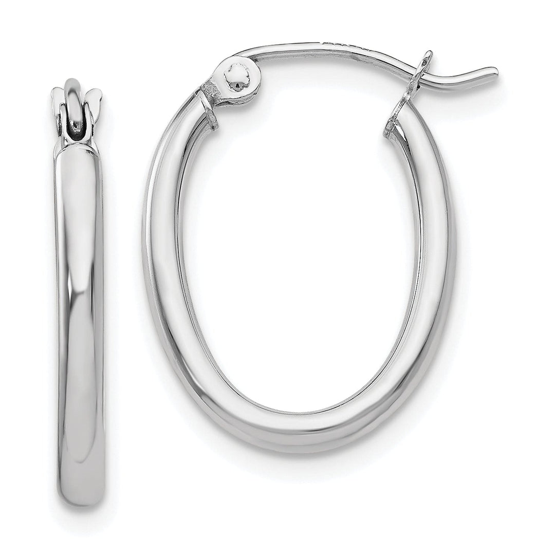 Lovely Rita's Earrings 14K White Gold Modern Polished 13.5 mm Oval Tube Hoop Earrings