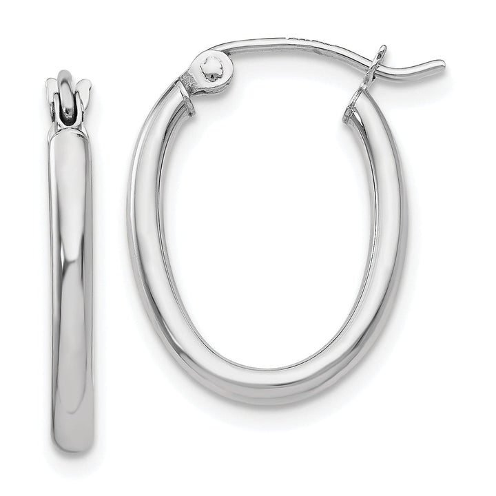 Lovely Rita's Earrings 14K White Gold Modern Polished 13.5 mm Oval Tube Hoop Earrings