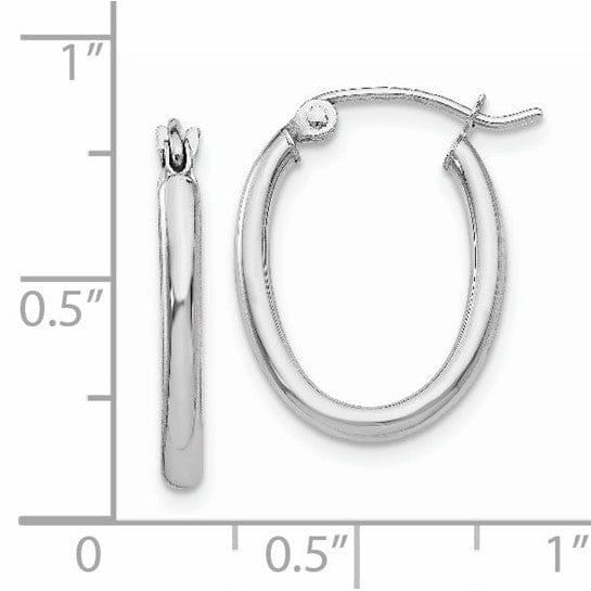 Lovely Rita's Earrings 14K White Gold Modern Polished 13.5 mm Oval Tube Hoop Earrings