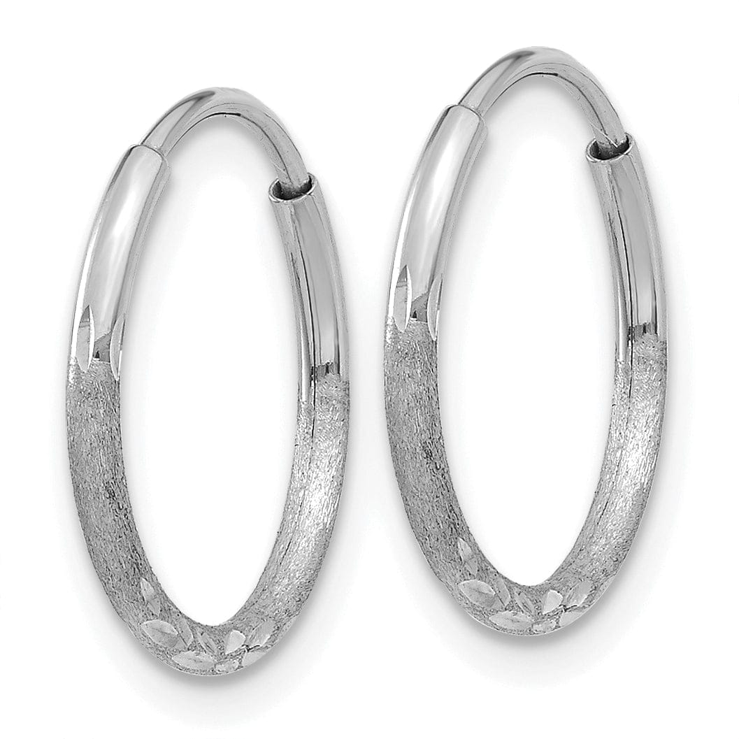 Lovely Rita's Earrings 14K White Gold Modern Satin & D.C 1.2mm x 12mm Endless Hoop Earrings