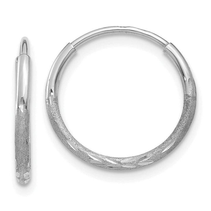 Lovely Rita's Earrings 14K White Gold Modern Satin & D.C 1.2mm x 12mm Endless Hoop Earrings