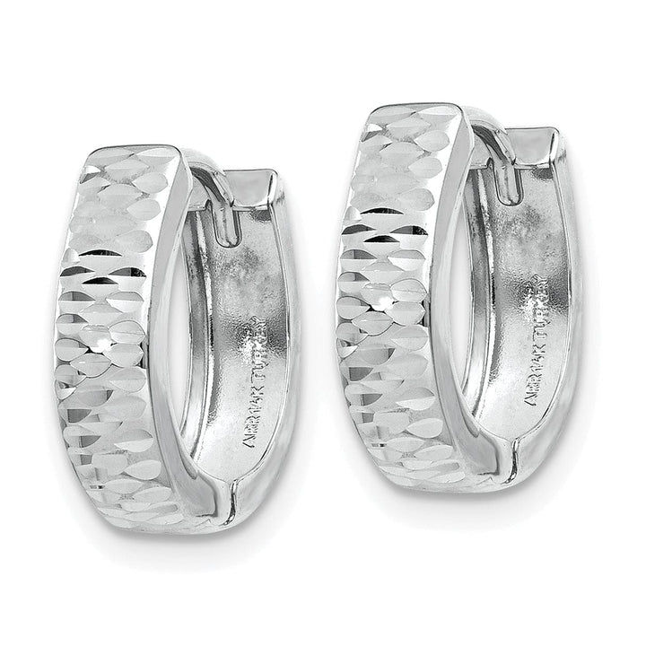 Lovely Rita's Earrings 14K White Gold Ornate Polished 3mm and Hinged Hoop Earrings