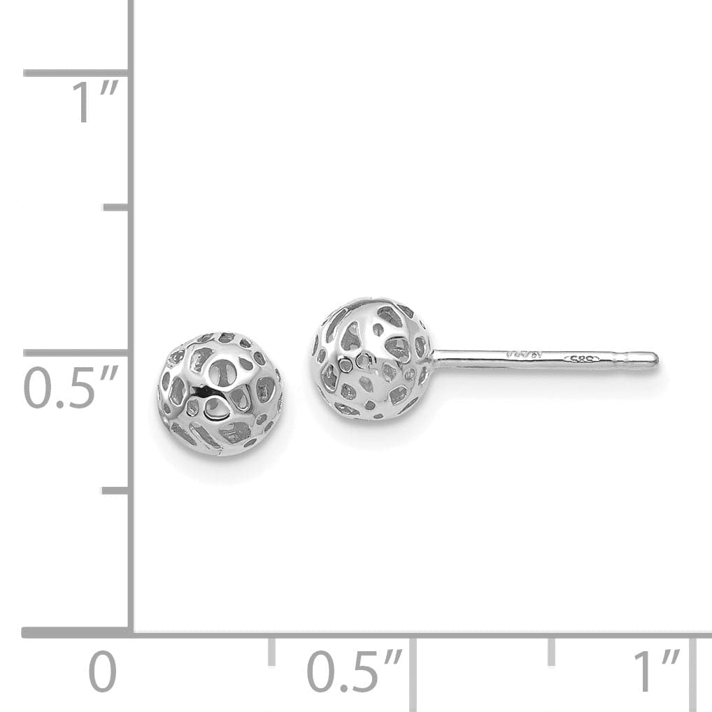 Lovely Rita's Earrings 14K White Gold Ornate Polished 5.5mm Fancy Ball Post Earrings