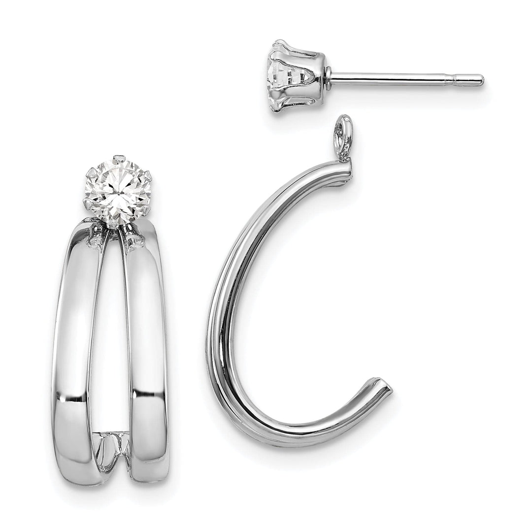 Lovely Rita's Earrings 14K White Gold Polished J-Hoop Jackets C.Z 4mm Stud Earrings