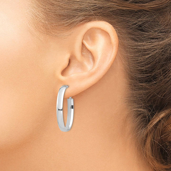 Lovely Rita's Earrings 14K White Gold Premium High Polished 22.58mm Oval Omega Hoops