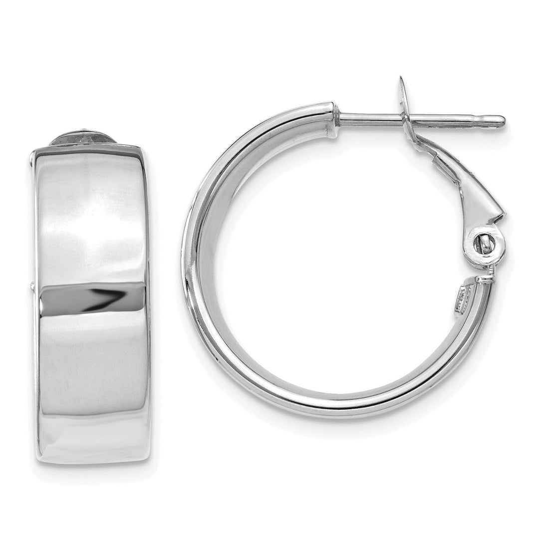Lovely Rita's Earrings 14K White Gold Premium Polished 19.5mm Flat Tube Omega Hoops