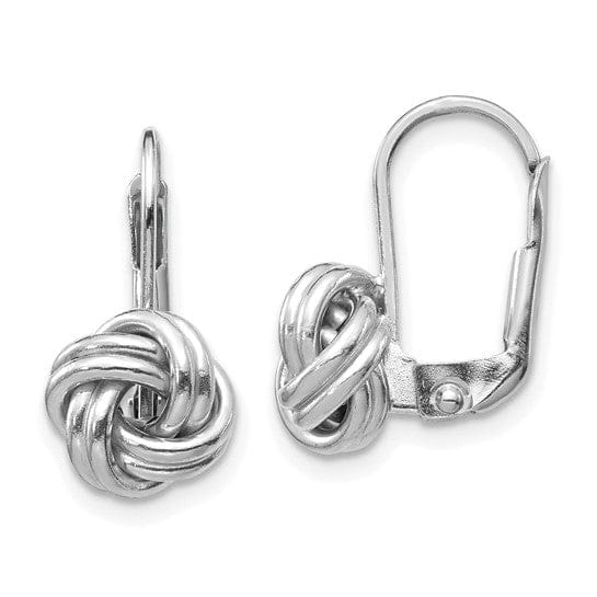 Lovely Rita's Earrings 14K White Gold Premium Polished 9mm Love Knot Leverback Earrings