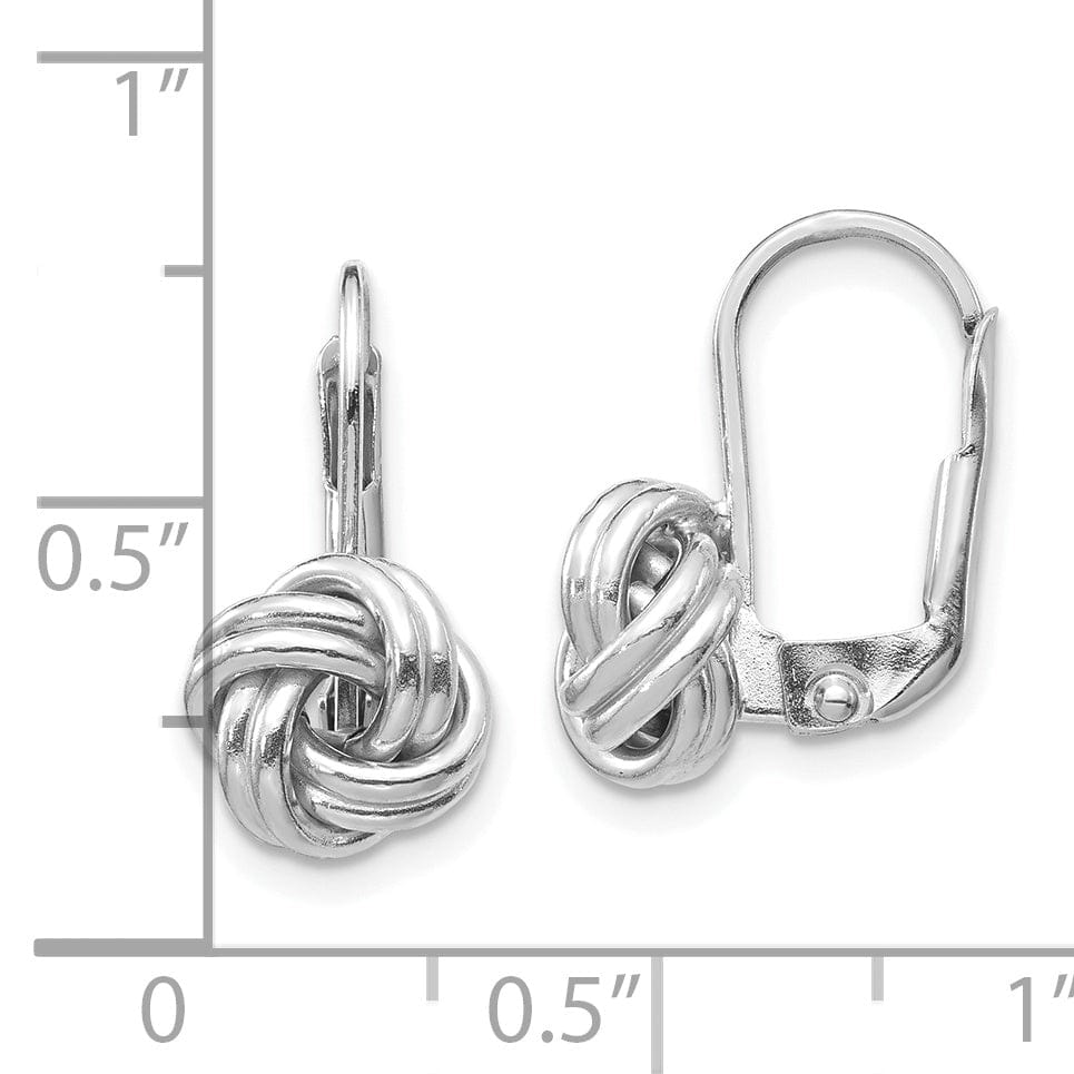 Lovely Rita's Earrings 14K White Gold Premium Polished 9mm Love Knot Leverback Earrings