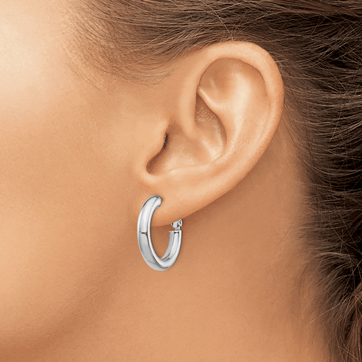 Lovely Rita's Earrings 14K White Gold Radiant Polished 23.15mm Round Tube Omega Hoops