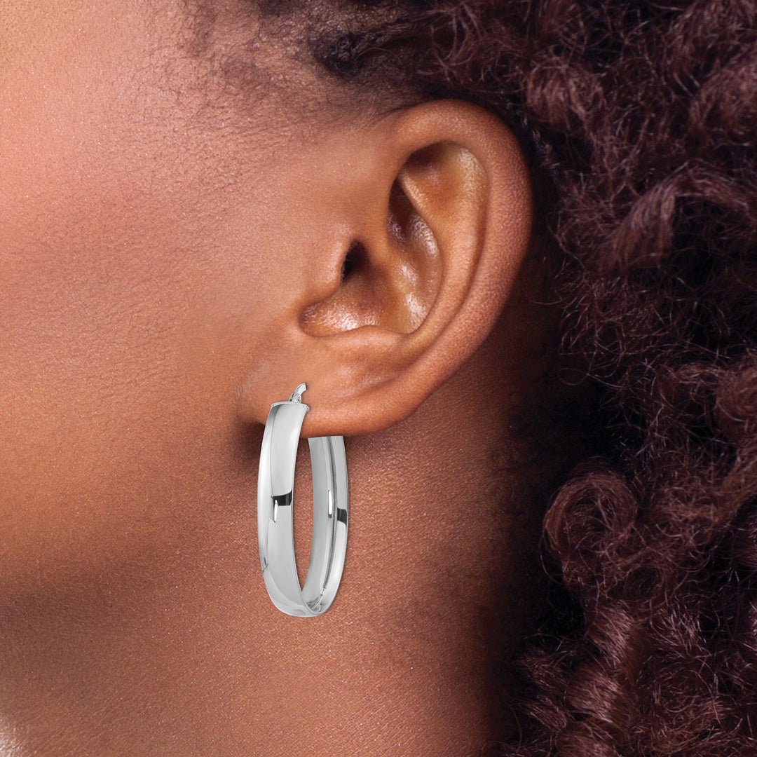 Lovely Rita's Earrings 14K White Gold Refined Polished 16.6 mm Oval Tube Hoop Earrings